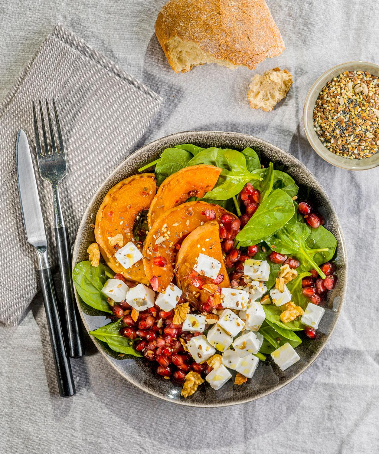 Salade met butternut en granaatappel